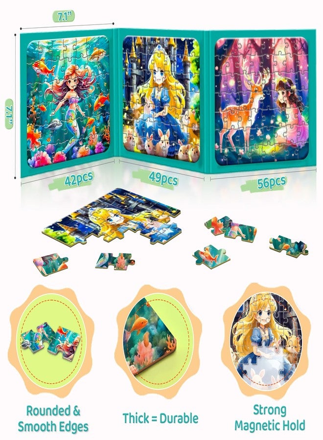 Flamax 3-in-1 Magnetic Puzzles for Toddlers 3-5 Girls, 42/49/56 Pieces Mermaid & Princess Magnet Puzzle Book, Magnet Puzzle for Kids Ages 4-6, Magnetic Puzzles for Toddlers 3-5 - Image 2
